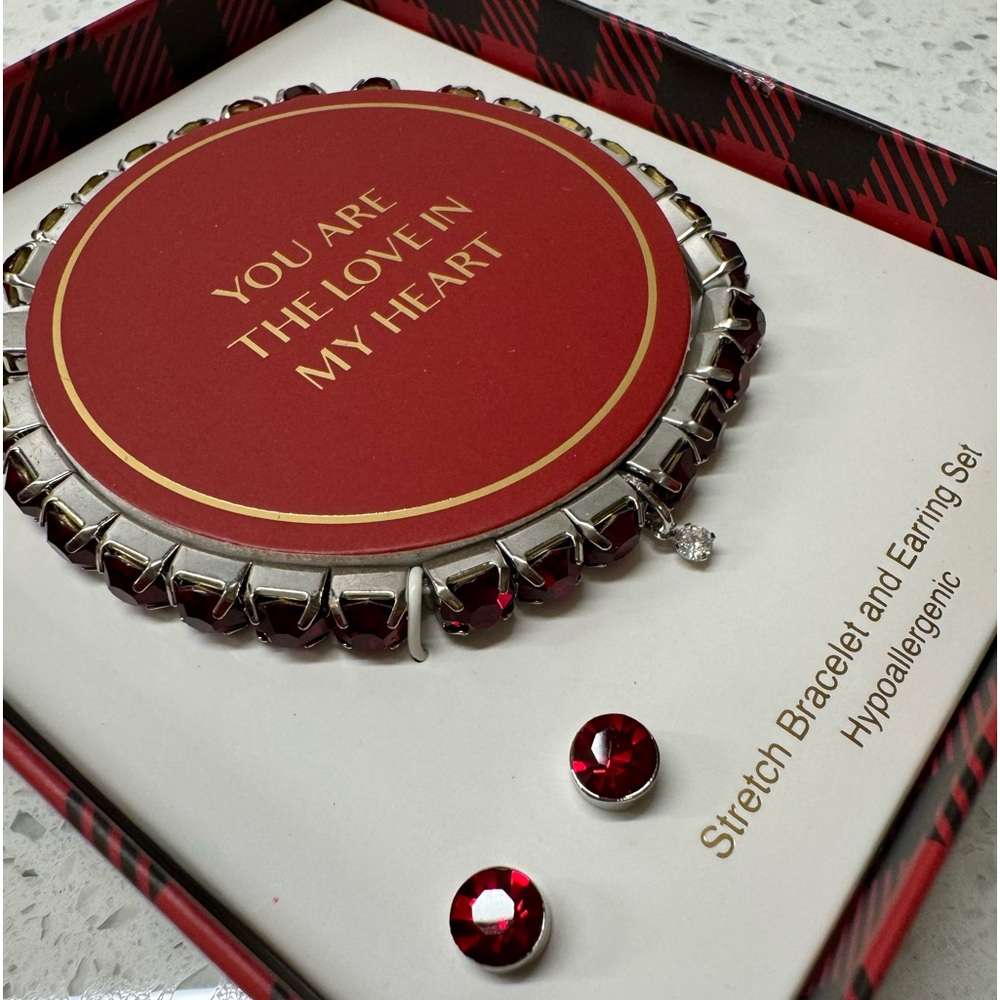 “YOU ARE THE LOVE IN MY HEART” Stretch Bracelet and Earring Set Hypoallergenic